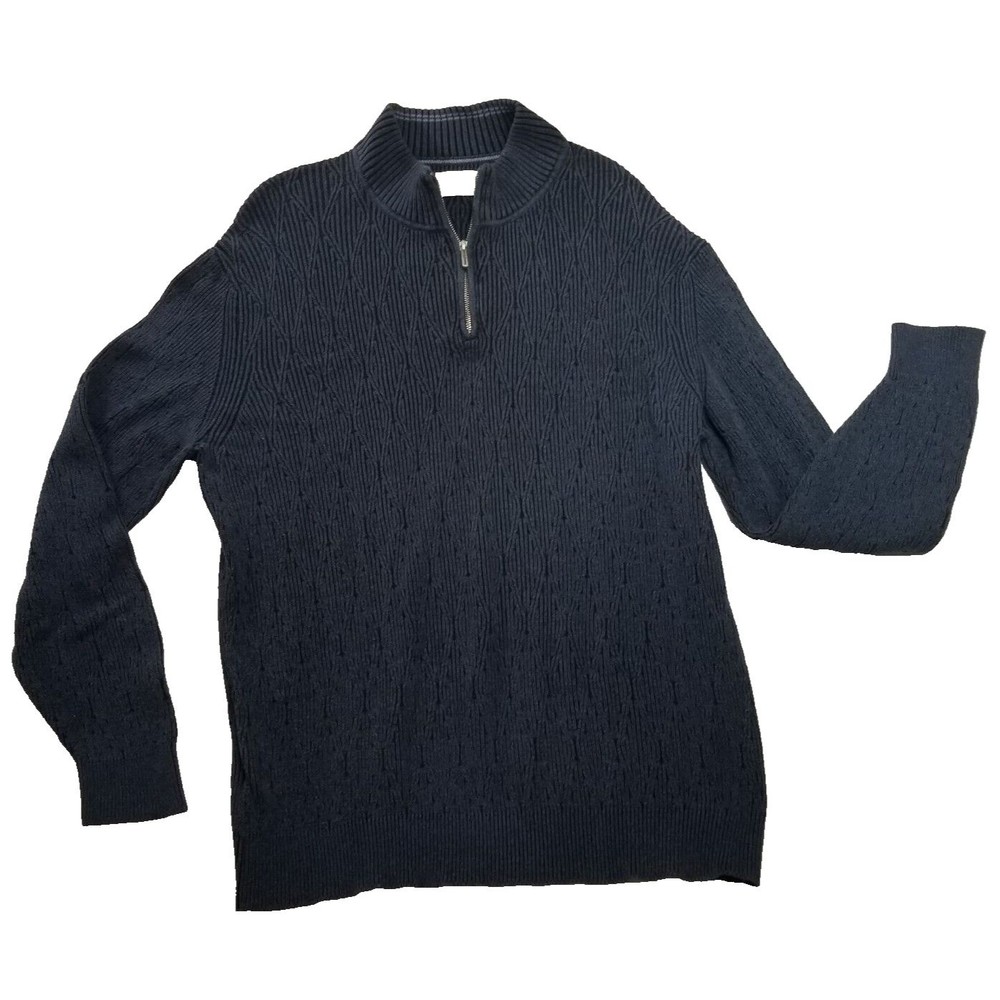 Tommy Bahama Sweater Mens Extra Large 1/4 Zip Ribbed Pullover Navy Blue